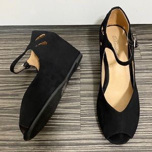 Black Suede Wedges Ankle-Strap